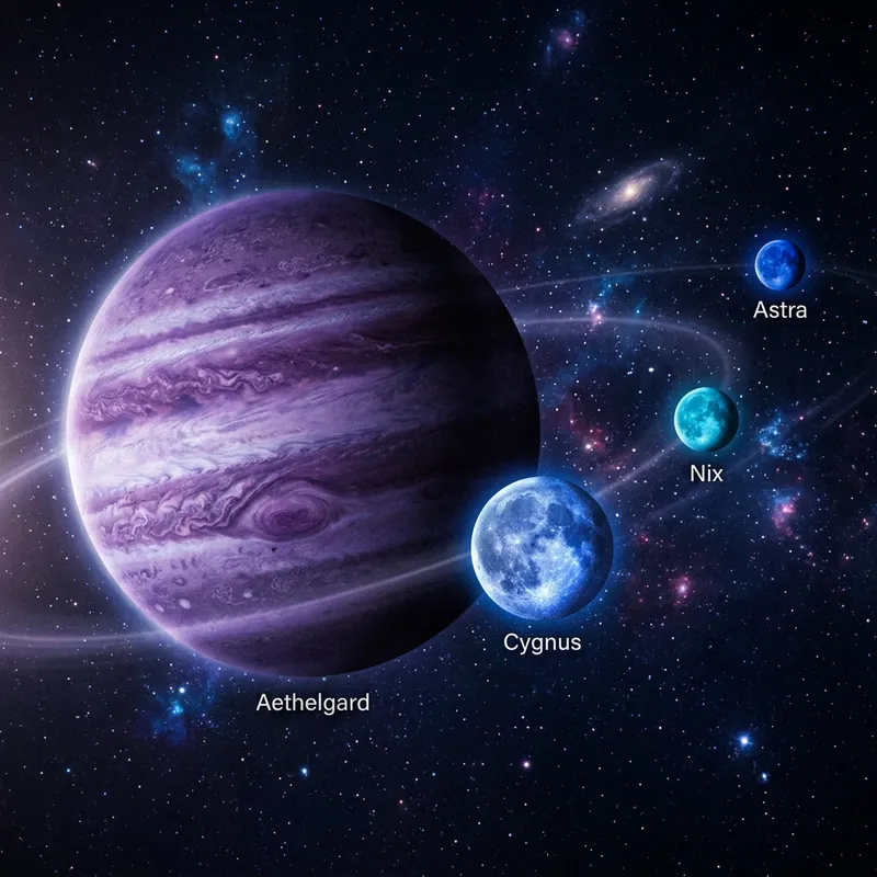 Purple Planet with Blue Moons - Explore the Cosmos
