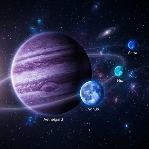 Purple Planet with Blue Moons - Explore the Cosmos