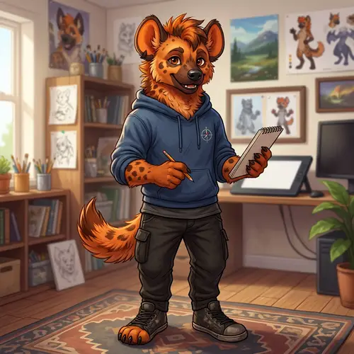 Orange Hyena Fursona with Brown Eyes