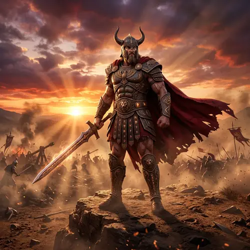 Powerful Deity of Conflict in Magnificent Warfare Scene