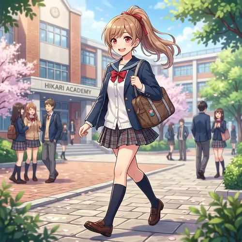 Anime-Styled Teenager with Light Brown Hair and Red Eyes