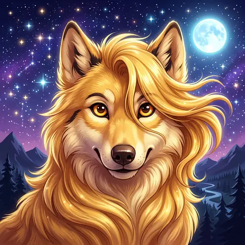 Golden Wolf Face: Friendly & Majestic Art