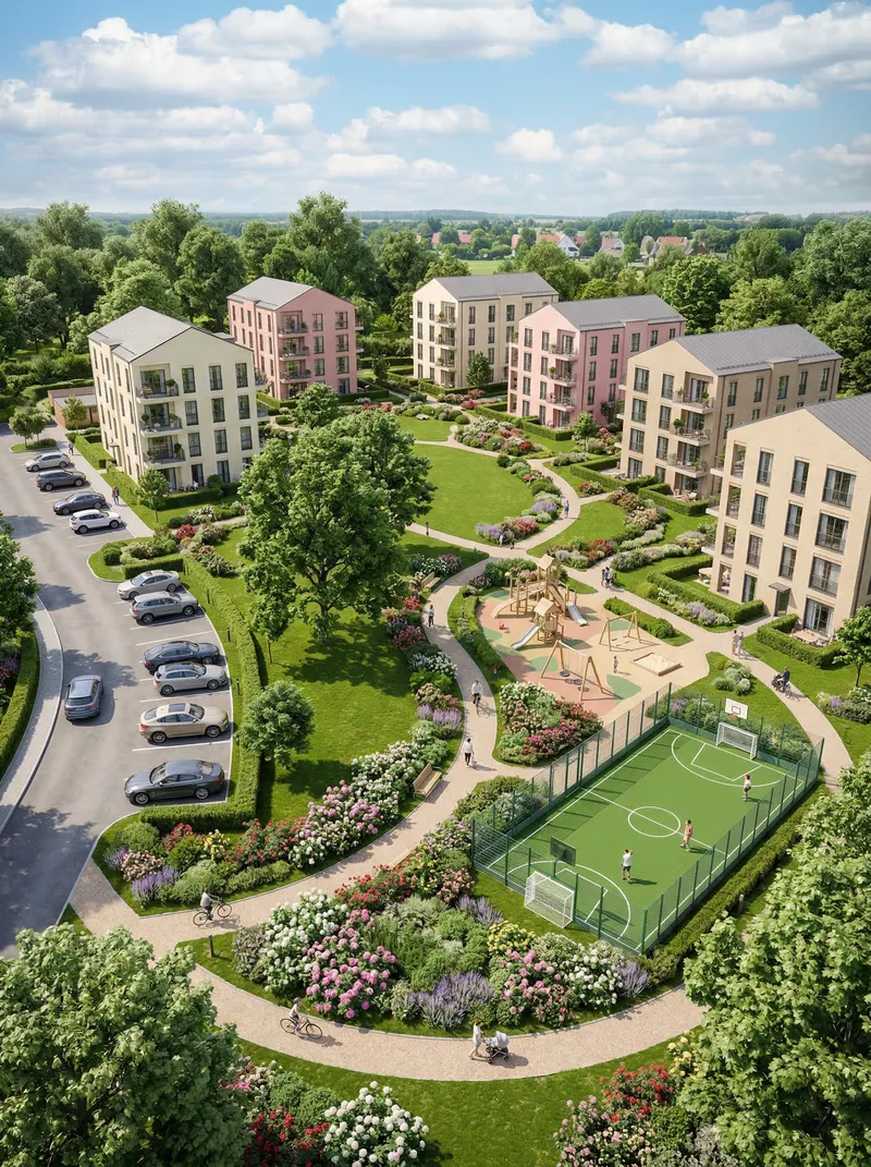 Sunny Residential Quarter with Family-Friendly Amenities Sunny Residential Quarter with Family-Friendly Amenities