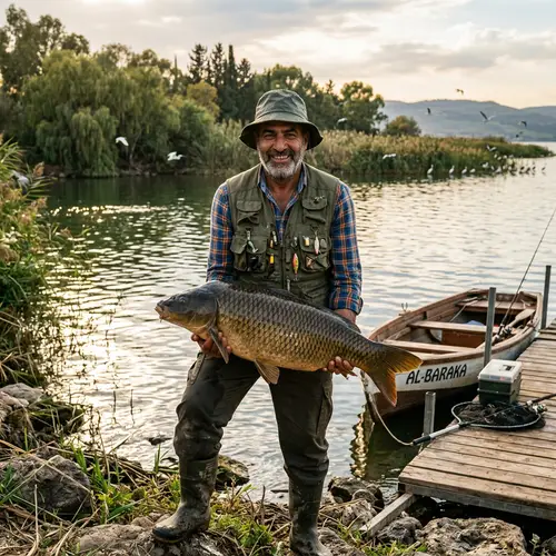 Skilled Middle-Eastern Fisherman Catches Impressive Fish by Serene Lake