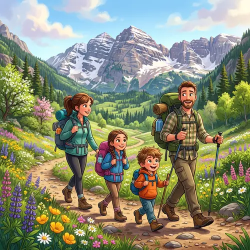 Family Adventure: Spring Hiking Trip Amidst Stunning Mountains