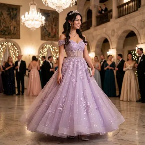 Princess Purple Shine Pastel Long Prom Dress with Full Skirt