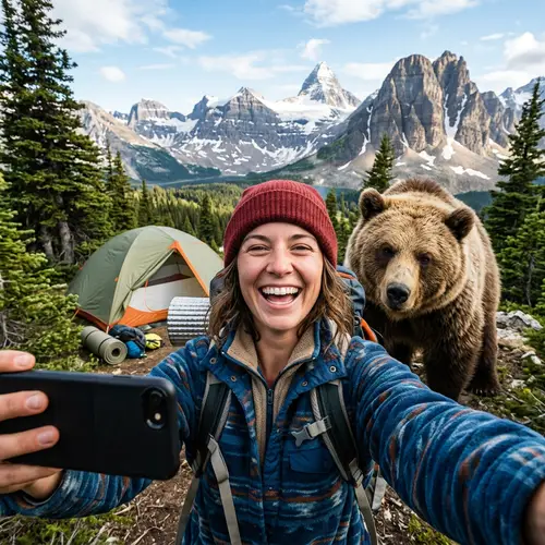 Selfie with Bear in the Mountains | Camping Adventure
