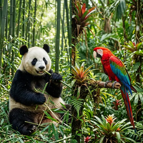 Panda vs Parrot: Friendly Face-off in Images