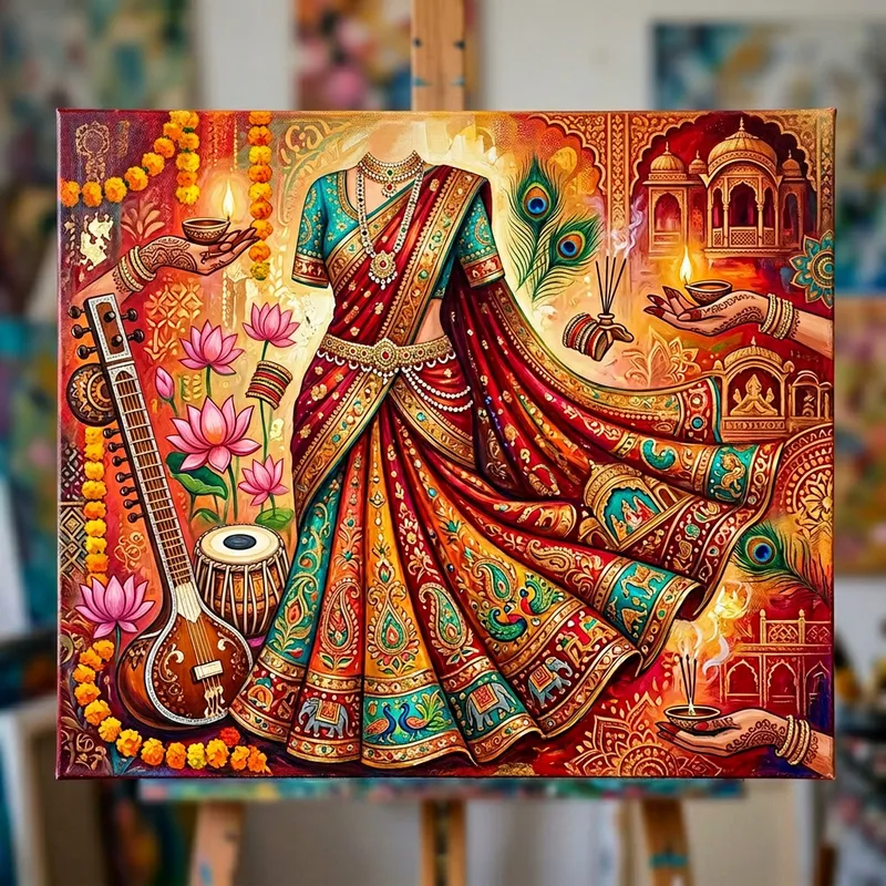 Vibrant Indian Culture Painting - Abstract Art
