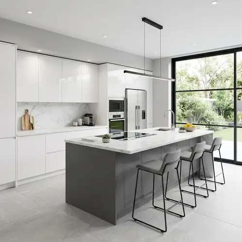 Modern Minimalist Kitchen Design | Sleek Cabinets & Marble Counters