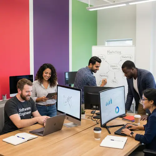 Diverse Team Collaboration in Modern Office Environment