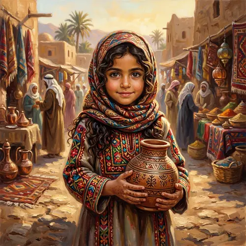 Young Middle Eastern Girl Oil Painting - Cultural Beauty