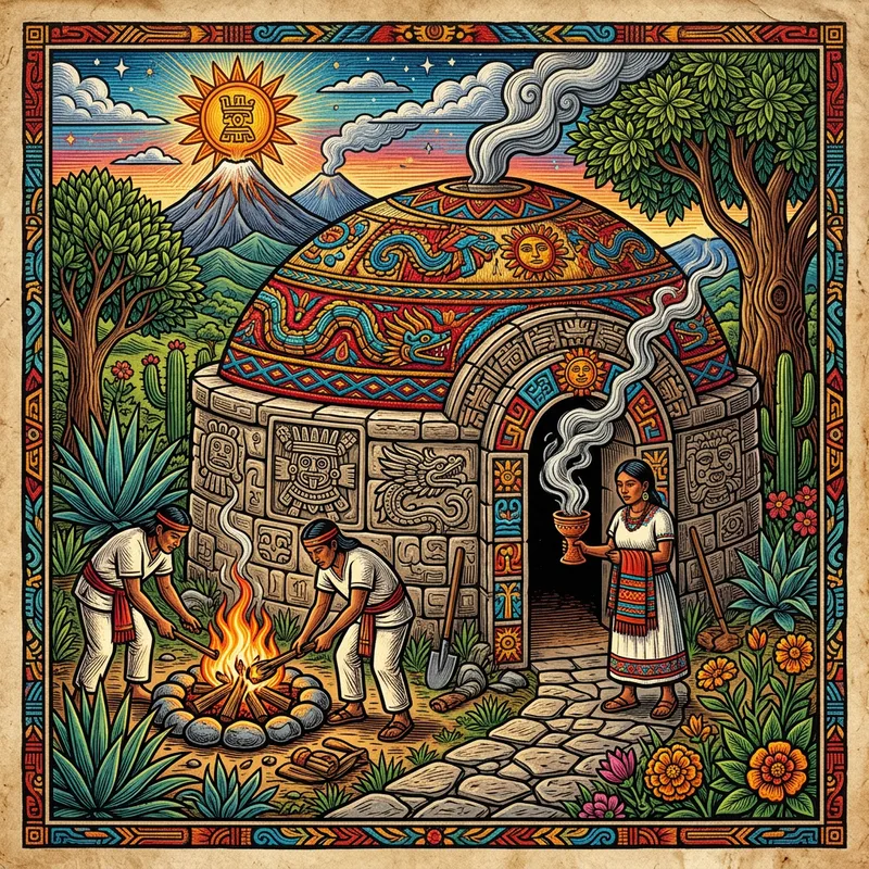 Nahua Artwork: Temazcalli with Trendy Cool Aesthetics