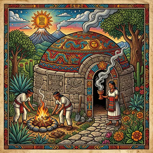 Nahua Artwork: Temazcalli with Engraving & Stitching