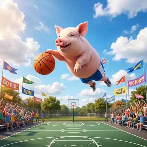 Adorable Pig Playing Basketball in the Sky