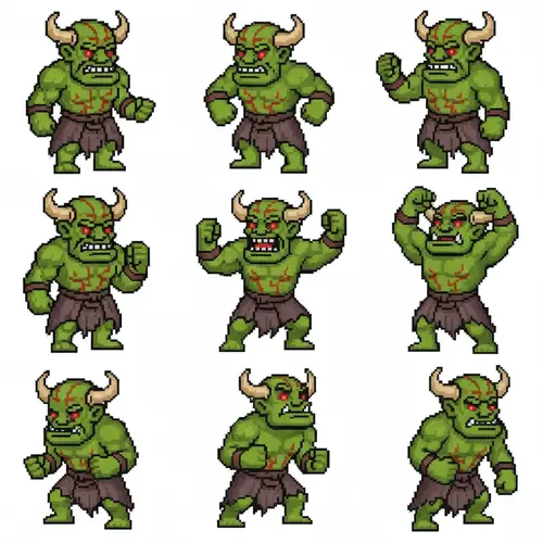 16-Bit Green Monster Sprite Sheet Variations