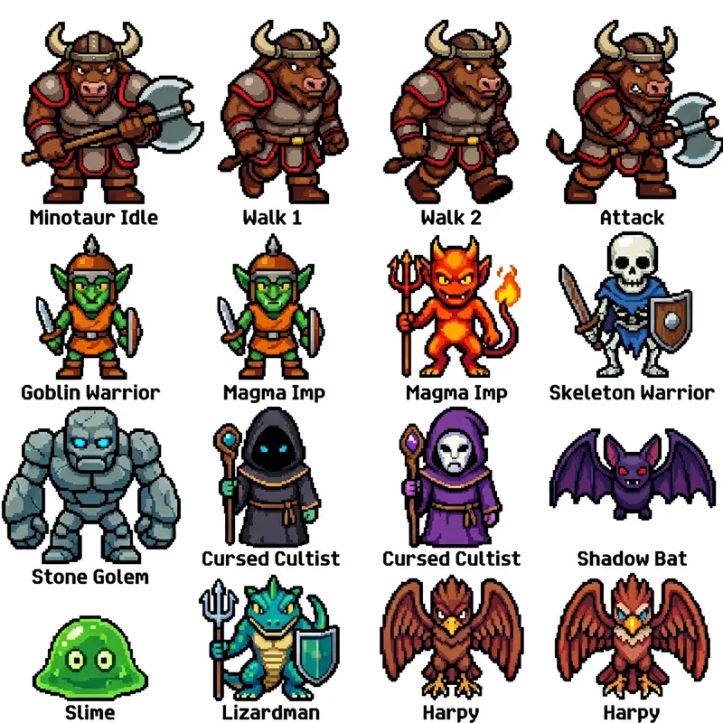 16-Bit RPG Sprite Sheet - Minotaur & Maze Characters