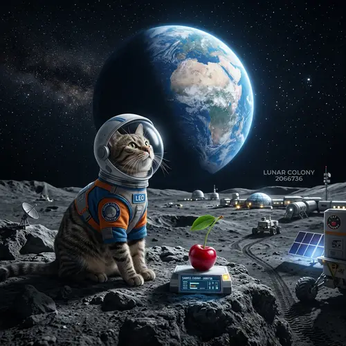 Cherry Cat Under the Moonlight