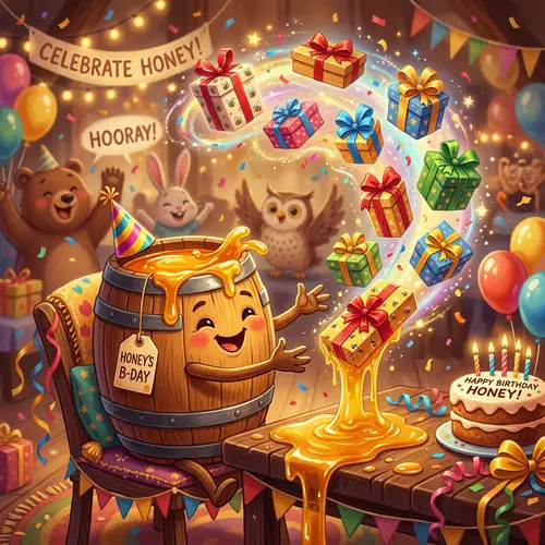 Whimsical Birthday Celebration with Anthropomorphic Honey Barrel