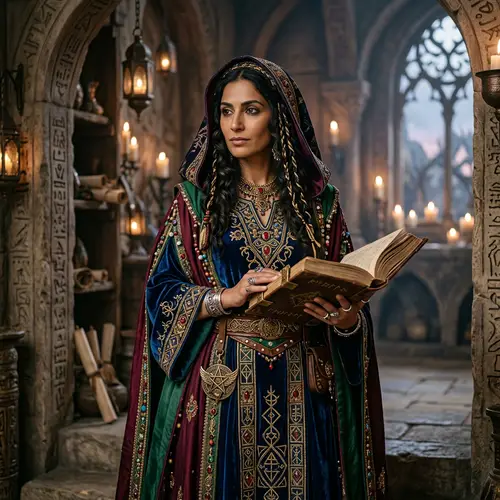 Dark-Haired Female Cleric: Enchanting Fantasy Attire