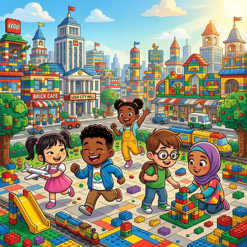 Kids Playing in a Lego City - Bright Summer Fun