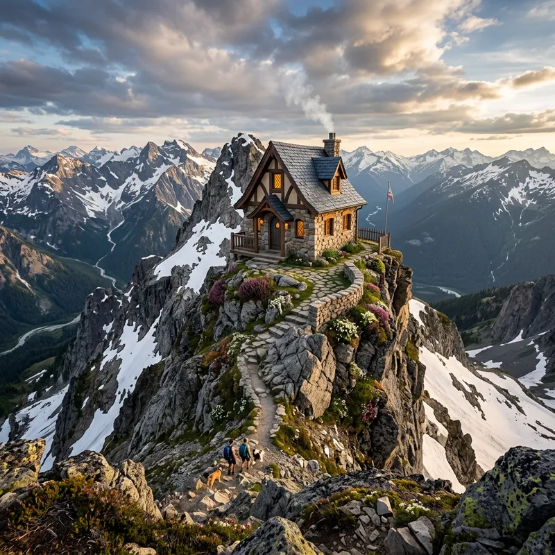 Whimsical Stone House on a Majestic Mountain Whimsical Stone House on a Majestic Mountain