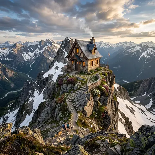 Whimsical Stone House on a Majestic Mountain