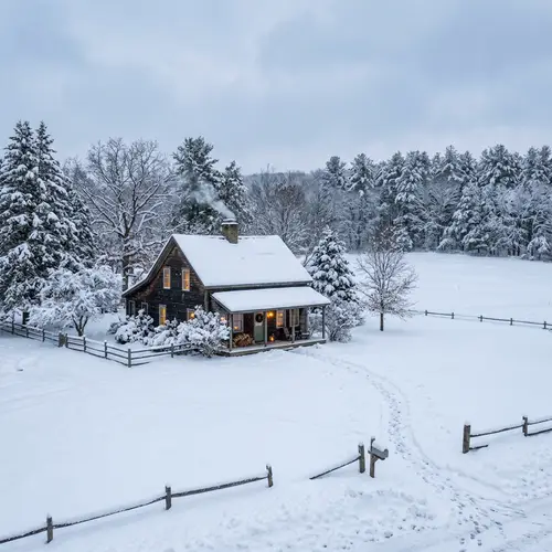 Beautiful Winter Scene: House in a Field
