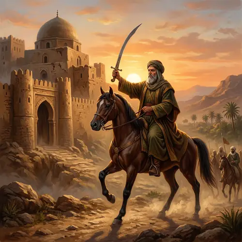 Middle Eastern Spiritual Leader Reclaiming Historic Structure at Sunrise