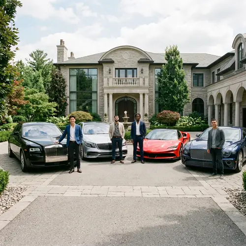 Diverse Young Men with Luxury Cars and Homes