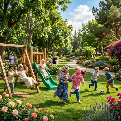 Middle-Eastern Children Playing in Lush Green Park - Joyful Fun
