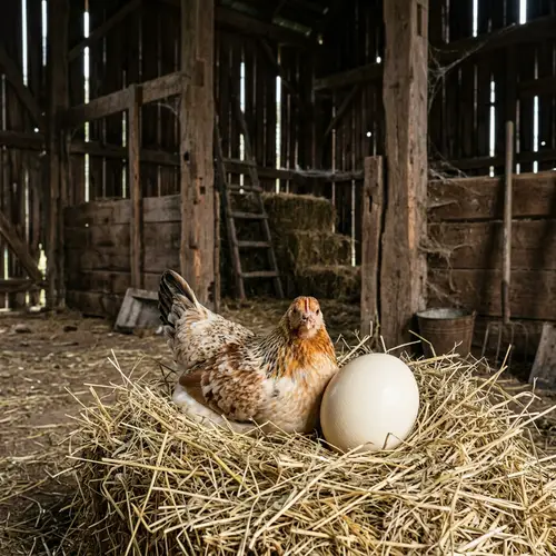 Rustic Barn Scene with Chicken and Egg - Country Charm Delight