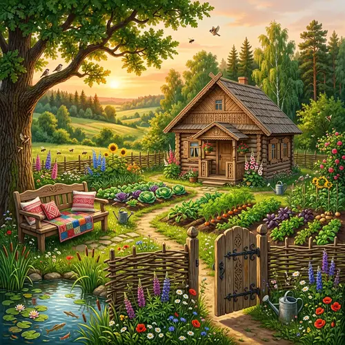 Rustic Belarusian Garden: Folklore-Inspired Oasis in Countryside