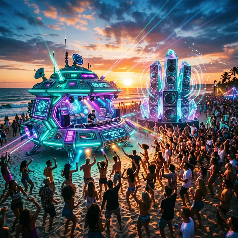 Alien Spaceship DJ Booth on Sunset Beach Alien Spaceship DJ Booth on Sunset Beach