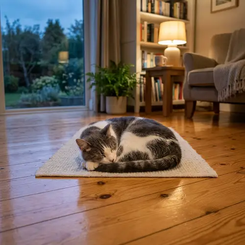 Cat on Clean Floor: Peaceful Feline Scene