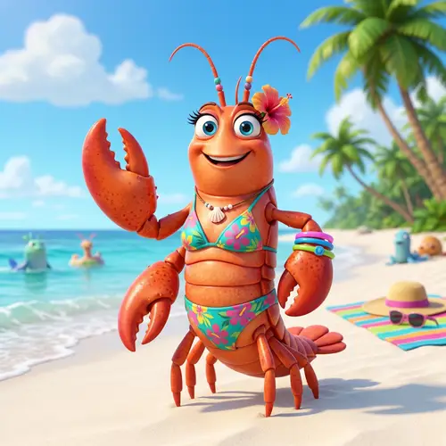 Pixar-Style Female Lobster in a Bikini