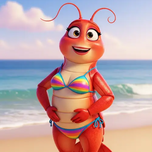 Pixar-Style Female Lobster in a Bikini