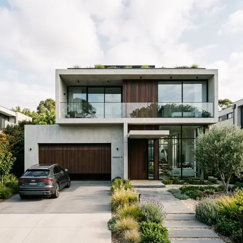 Modern Two-Storey Concrete House with Garage