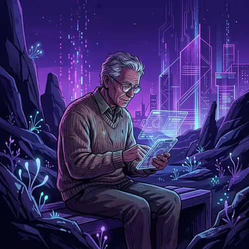 Night Violet Painting - Asperger's Syndrome in Hi-Tech Style