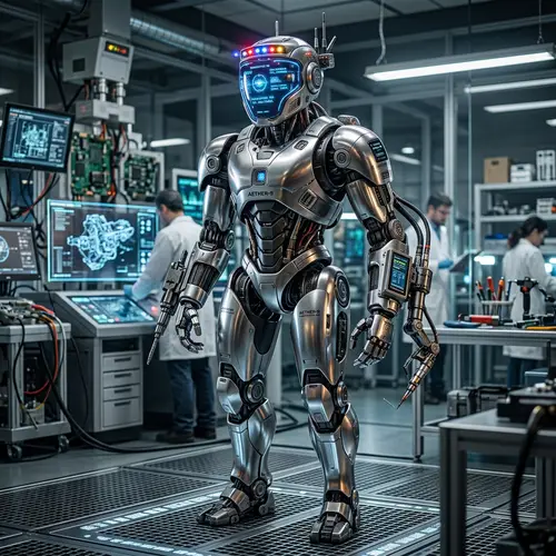 Futuristic Robot in Cutting-Edge Laboratory