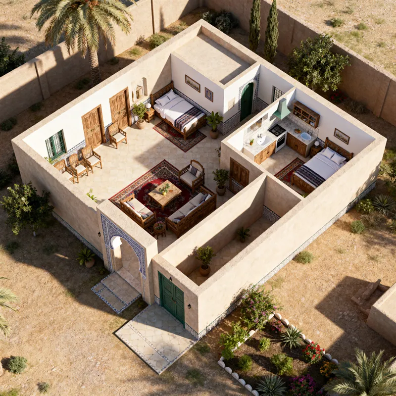 Modern 120m² Tunisian House Design with 3 Bedrooms