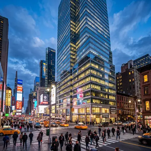 Modern Glass Office Building in Vibrant Cityscape