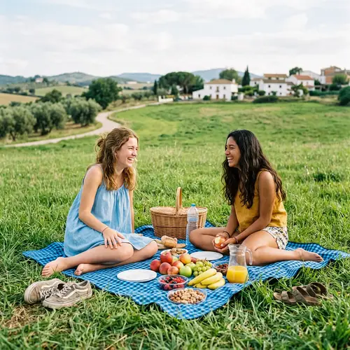 Spanish Teenage Girls Relaxing on Grass | Casual Picnic Scene