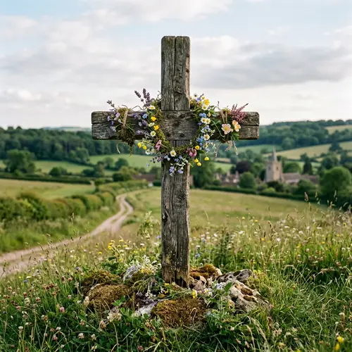 Beautiful Old Wood Cross with Tiny Flowers
