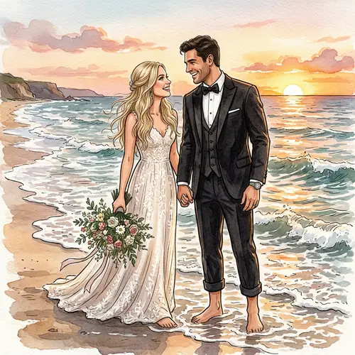 Blissful Newlyweds at the Beach