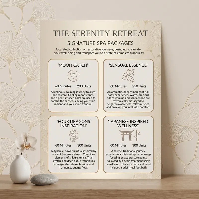 High-Class Spa Package Menu | Luxury Massage Selections High-Class Spa Package Menu | Luxury Massage Selections