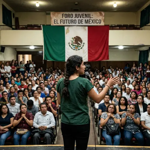 Mexican Teenage Woman Addressing Audience on Mexican Politics