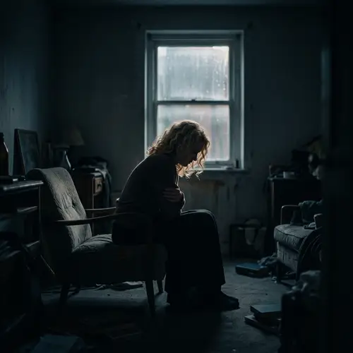 Silhouette of a Woman in a Dark Room | Feelings of Sadness and Desolation