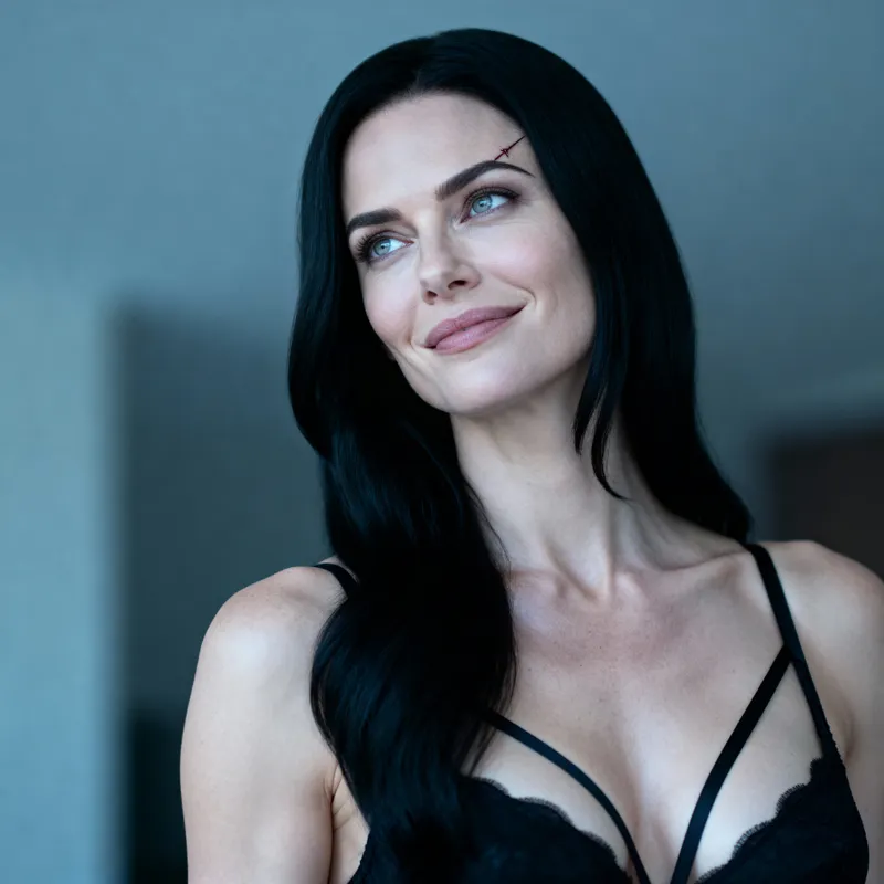 Elegant 32-Year-Old Woman in Black Lingerie