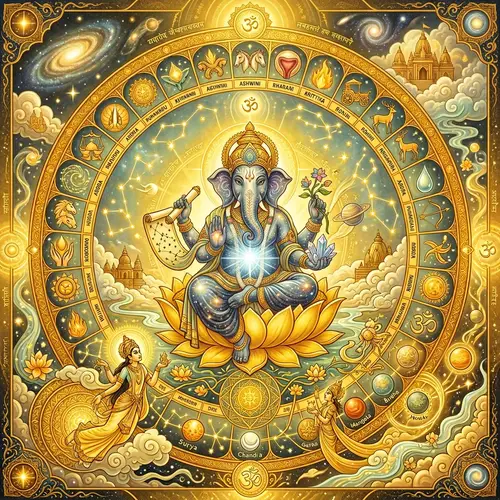 Vedic Astrology-Inspired Image in Yellow Color Scheme with Nakshatras